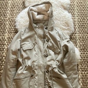 Women's Khaki Utility Jacket With Quilted Lining and Fleece Lined Hood M/L